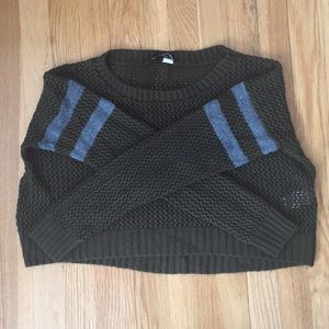 Green w/ 2 gray stripes  sweater. Slightly cropped